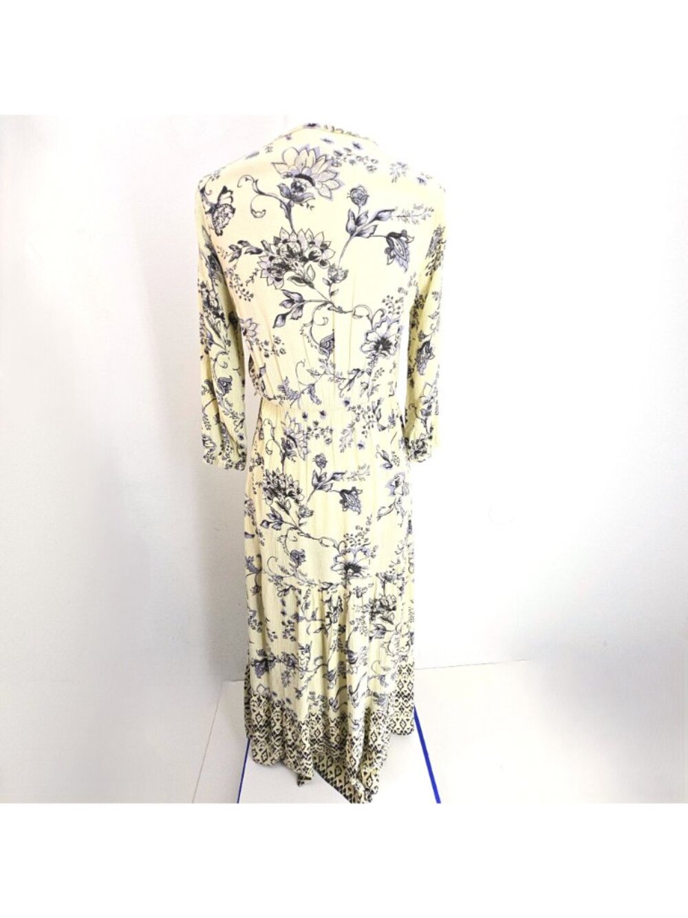 Knox Rose Light Yellow Black Floral Surplice Boho Tiered Maxi Dress Women Size X - Picture 6 of 8